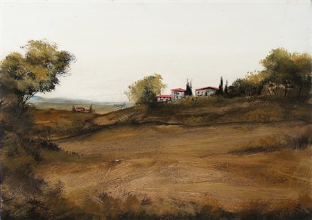 BORGHI Paesaggio a Vicchio. Olio su faesite. Cm 70,00 x 50,00. Al retro firma...