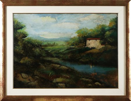 BORGHI Senza titolo. Olio su faesite. Cm 70,00 x 50,00. Firma in basso a...
