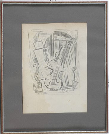 NOTTE EMILIO (1891 - 1982) Violino. Matita su carta. Cm 16,50 x 23,00. Firma...