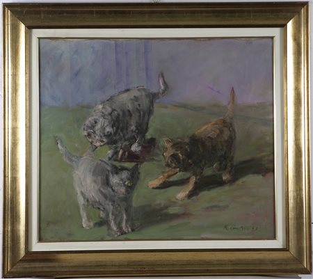 DE PAOLIS PIETRO (n. 1932) Gatti. 1968. Olio su tela . Cm 80,00 x 60,00....