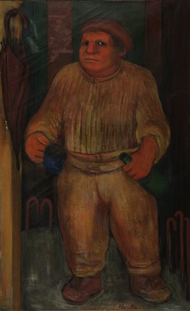 PASETTO REMO (n. 1925) Il bevitore. Olio su tela . Cm 97,00 x 157,00. Firma...