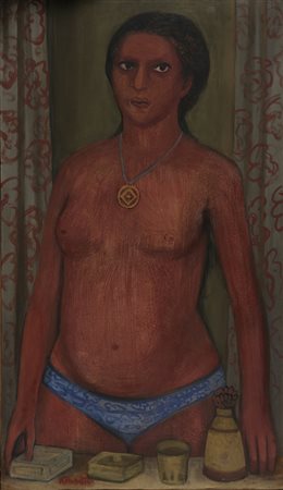 PASETTO REMO (n. 1925) Donna. Olio su tela . Cm 70,00 x 120,00. Firma in...