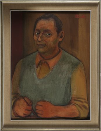 PASETTO REMO (n. 1925) Uomo. Olio su tela . Cm 60,00 x 80,00. Firma in alto a...