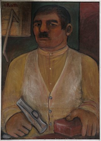 PASETTO REMO (n. 1925) Uomo con martello. 1965. Olio su tela . Cm 55,00 x...