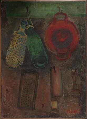 PASETTO REMO (n. 1925) Oggetti. Olio su tela . Cm 57,00 x 77,00. Firma in...