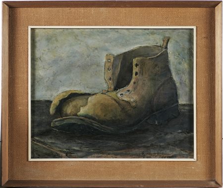 BORGONOVO ELIO Il doveroso cammino. 1963. Olio su tela . Cm 50,00 x 40,00. Al...