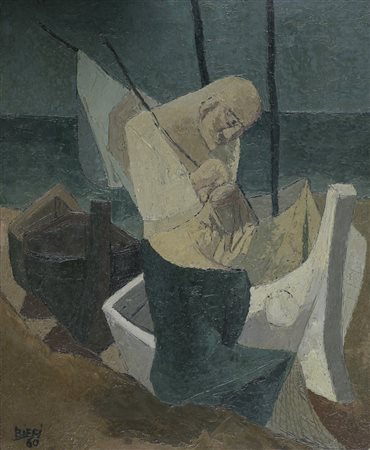BIFFI LUIGI (1930 - 1974) Il pescatore. 1960. Olio su tela . Cm 50,00 x...