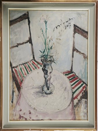 MONTI CESARINO (1916 - 1979) Fiori. Olio su tela applicata su tavola. Cm...