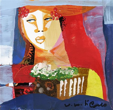 DI CARLO VITTORIO MARIA (n. 1937) Figura. Olio e collage su tela. Cm 20,00 x...