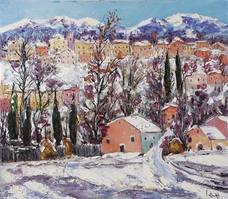 IALENTI ANTONIO (n. 1937) Nevicata a Campobasso. Olio su tela . Cm 80,00 x...