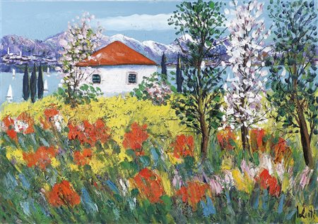 IALENTI ANTONIO (n. 1937) Lago di Como. Olio su tela . Cm 70,00 x 50,00....