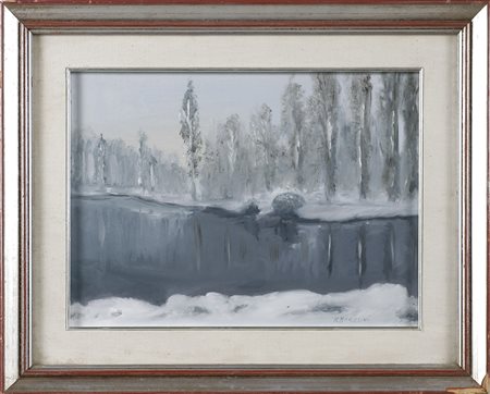 MOROSINI MASSIMO Senza titolo. 1977. Olio su tela . Cm 40,00 x 30,00. Firma...