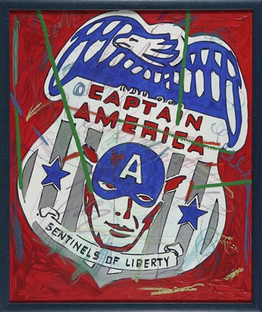 MANERA ENRICO (n. 1947) Capitan America. Acrilici su tela . Cm 50,00 x 60,00....