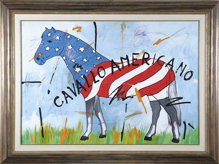 MANERA ENRICO (n. 1947) Il cavallo americano. Olio su tela . Cm 100,00 x...
