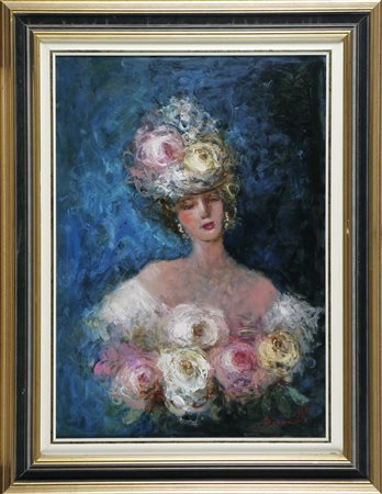 BONCINELLI GIUSI Testimonianza fiori. 1996. Olio su tavola. Cm 50,00 x 70,00....