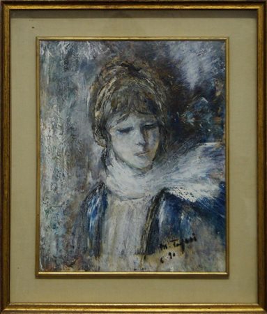 GUIDETTI TOGNI MARIA Volto di donna. 1990. Olio su tela. Cm 50,00 x 40,00....