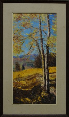 ORLANDI Pioppo. Olio su tela . Cm 30,00 x 60,00. Firma in basso a destra....