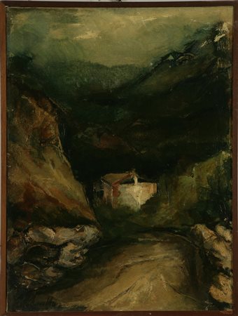 MONTANARI VITO (n. 1934) Paesaggio a Bormio. Olio su tela . Cm 60,00 x 80,00....