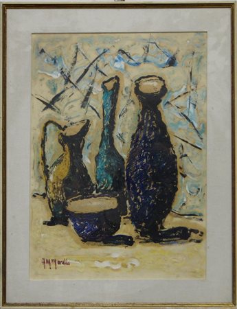 ANONIMO Senza titolo. Olio su faesite. Cm 38,00 x 52,00. Firma in basso a...