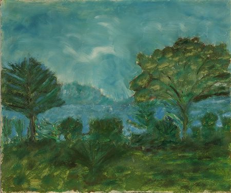 ANONIMO Paesaggio. 1967. Olio su faesite. Cm 60,00 x 50,00. Firma in basso a...