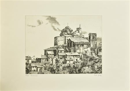 Rudi Gorog ROCCA SICURA incisione su carta, battuta cm 30x39,5, su foglio cm...