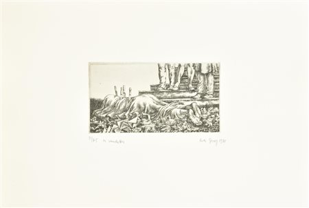 Rudi Gorog LA VENDETTA incisione su carta Fabriano, battuta cm 11x20, su...