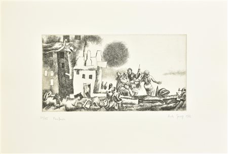 Rudi Gorog PERIFERIA incisione su carta Fabriano, battuta cm 16x30, su foglio...