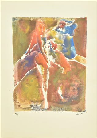 Sebastian LA DAME, LA FLEUR ET PIERROT serigrafia materica su carta ritoccata...