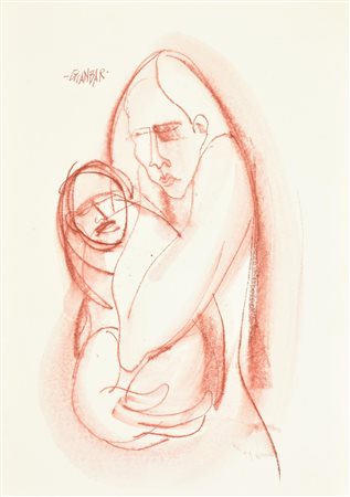 GIANBAR (Gianni Baretta) DONNA CON BAMBINO tecnica mista su cartoncino, cm...