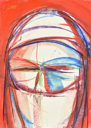 GIANBAR (Gianni Baretta) DONNA CON VELO tecnica mista su cartoncino, cm...