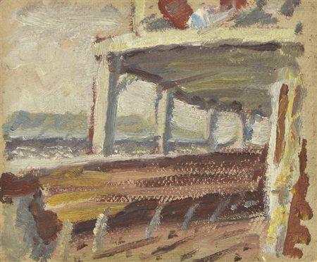 Enrico Allimandi LO STABILIMENTO BALNEARE olio su cartone, 16x18 cm eseguito...