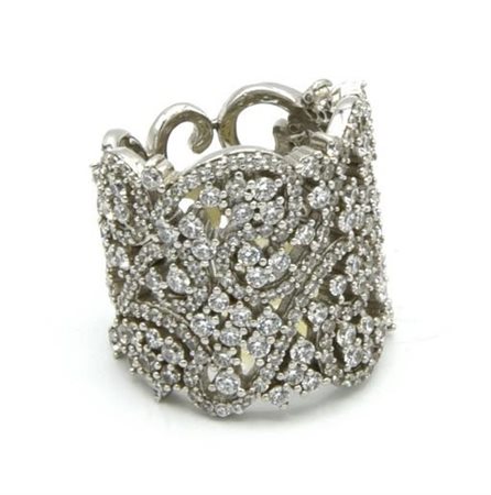 ANELLO A MOTIVI VEGETALI in argento 925 decorato con zirconi misura 17