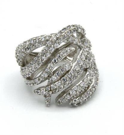 ANELLO AD INTRECCIO in argento 925 decorato con zirconi misura 11