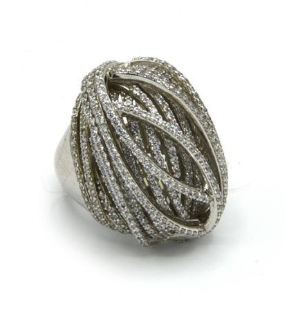 ANELLO MODELLATO A GOMITOLO in argento 925 decorato con zirconi misura 14,5