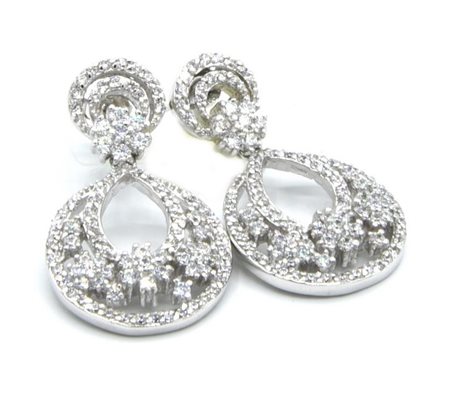 ORECCHINI A GOCCIA CON MOTIVI FLOREALI in argento 925 decorati con pave' di...