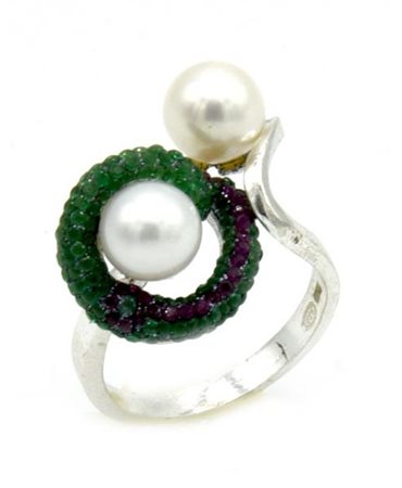ANELLO CONTRARIE CON PERLE in argento 925 con perle rotonde imitazione,...