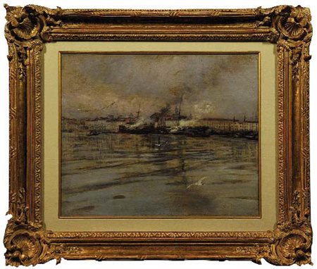 GIOVANNI BOLDINI (1842 1931) Barconi nel Porto di Venezia, 1895 ca. Olio su...