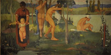 ARDENGO SOFFICI (1879-1964) Il Bagno, 1905 Olio su tela, 199x400 cm. Firma e...