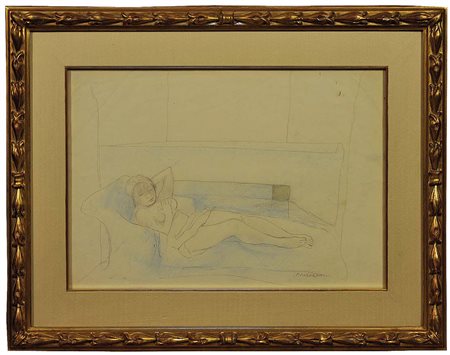 FELICE CASORATI (1883-1963) Nudo di donna sdraiata Matita e pastelli colorati...