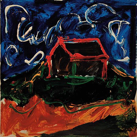 MARIO SCHIFANO (1934-1998) Casa solitaria Smalto e acrilico su tela, 50x50...