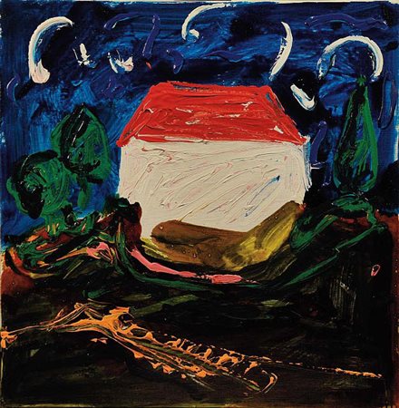 MARIO SCHIFANO (1934-1998) Casa di Boetti Smalto e acrilico su tela, 50x50...