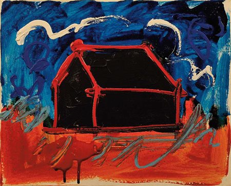 MARIO SCHIFANO (1934 - 1998) Casa solitaria Smalto e acrilico su tela, 40x50...