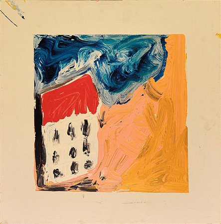 MARIO SCHIFANO (1934-1998) Casa bianca sul mare Smalto su tela, 50x50 cm....