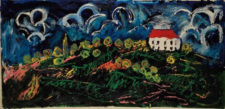 MARIO SCHIFANO (1934-1998) Paesaggio con casa Smalto e acrilico su tela,...