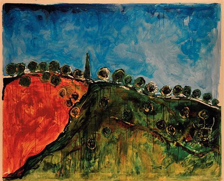 MARIO SCHIFANO (1934-1998) Paesaggio con alberi Smalto e acrilico su tela,...