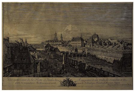 BERNARDO BELLOTTO (1721-1780) DETTO IL CANALETTO Veduta esterna della Porta...