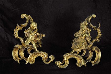 COPPIA DI ALARI CON TEMA DI FANCIULLI IN VESTI ELEGANTI Produzione...