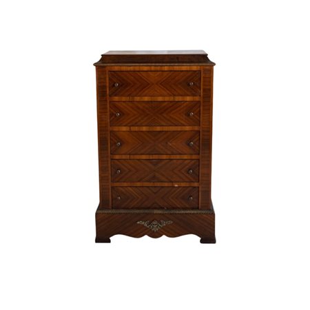 Piccolo cassettone impiallacciato in bois de violette in bronzo dorato