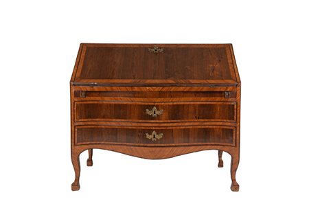 Raro cassettone-scrivania a balestra in palissandro e bois de rose