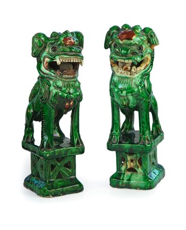 Coppia di Cani di Pho in ceramica verde